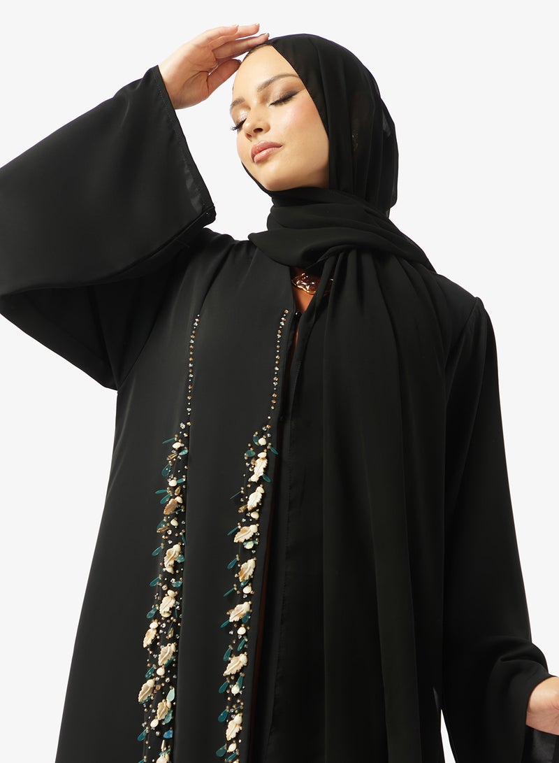 hayas closet Black Embellished Abaya With Sheila - Image 3